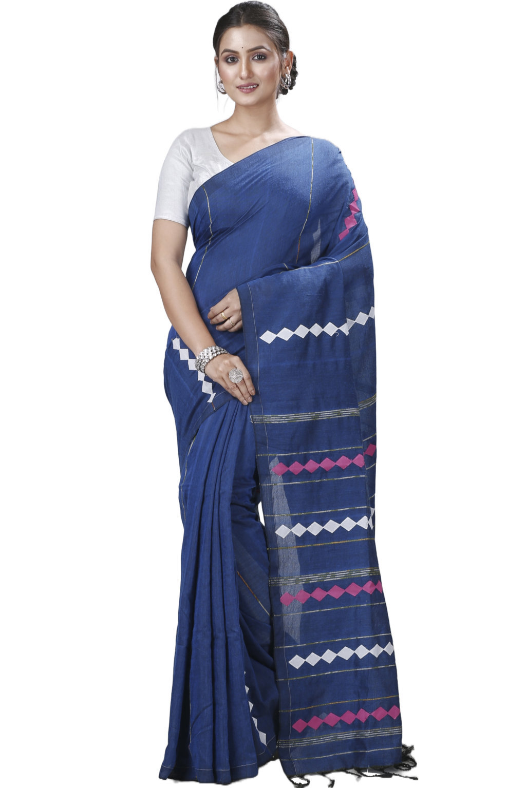 Blue Pure Cotton Tika Applique Saree (1243)